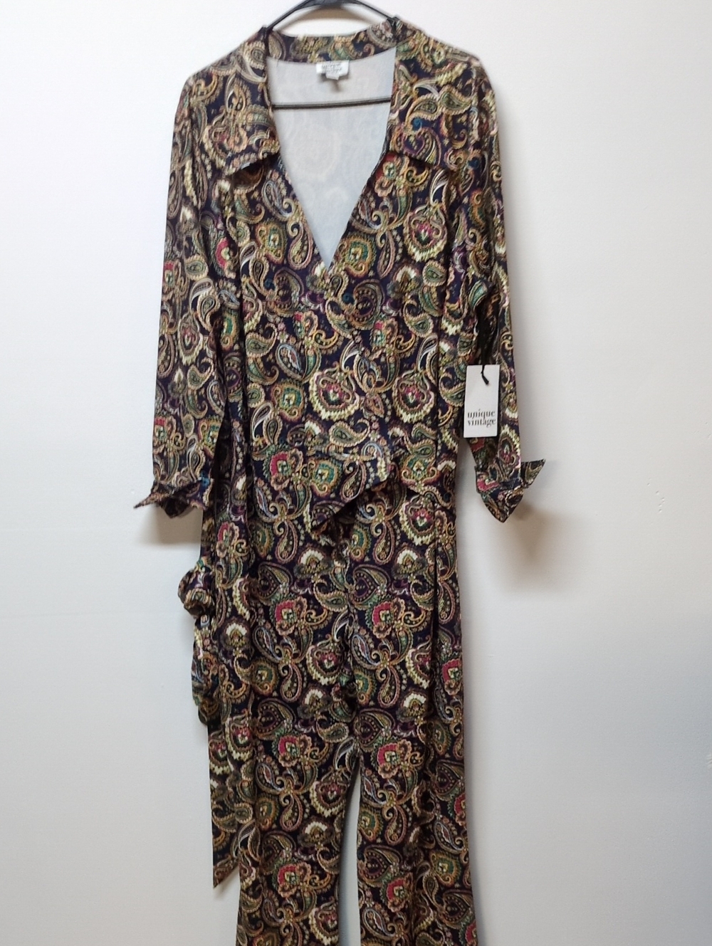 Unique Vintage Blue Paisley Jumpsuit, Size 5X TALL